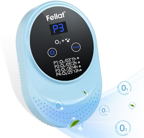 FELLAT Luftreiniger Ozongenerator Mit 4 Modi für 5-30 ㎡, Ozonizer Negativ-Ionen Luftreiniger Tragbar für Zimmer, Rauch, Badezimmer, Haustiere, Formaldehyd und Geruch