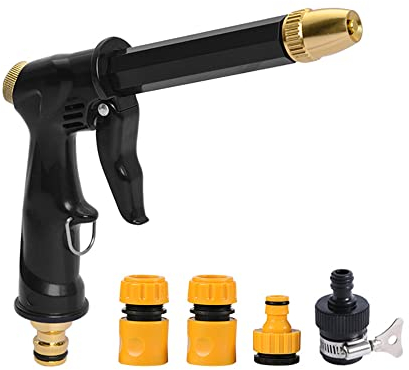 Pistola a spruzzo per tubo da giardino, pistola ad acqua in metallo resistente, ugello spray ad alta pressione per irrigazione piante, pulizia, lavaggio auto e doccia di animali domestici, con 4