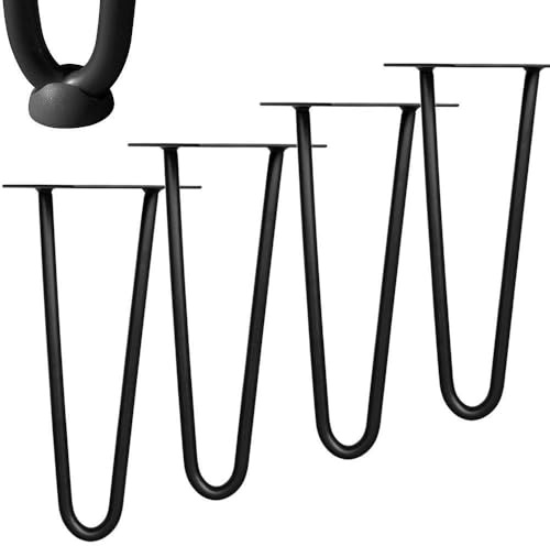 Mucola Hairpin Legs Tischbeine 4er Set 60 cm 2 Streben Stahl Schwarz | Möbelbeine austauschbar, inkl. Bodenschoner und Befestigungsschrauben, belastbare Konstruktion, für Regal und Sitzbank
