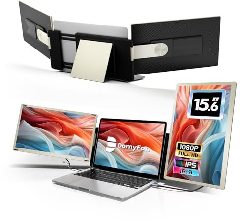 Domyfan Écran Portable 15.6 Triple Moniteur pour Ordinateur Portable 120% sRGB FHD 1080P Convient à Toutes Les Tailles Laptop attaché Type-C USB HDMI plug and play, Pour Mac, Windows, Chrome, Android