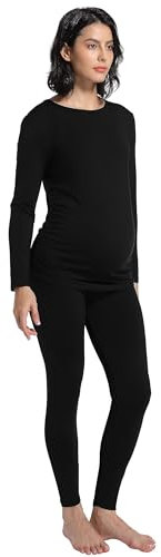 Foucome Set di biancheria intima termica premaman con pantaloni lunghi, top e fondo, foderato in pile, pigiama per donne incinte (nero, 2XL), Nero , XXL