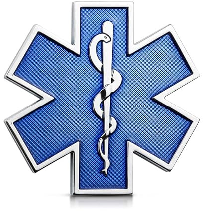 Noizzy - Emblema de estrella de la vida con símbolo de coche – Logotipo EMS 3D Metal Auto Insignias – Ambulancia Cuidado Médico de Emergencia para el Tronco de la Ventana del Vehículo Estilo Azul