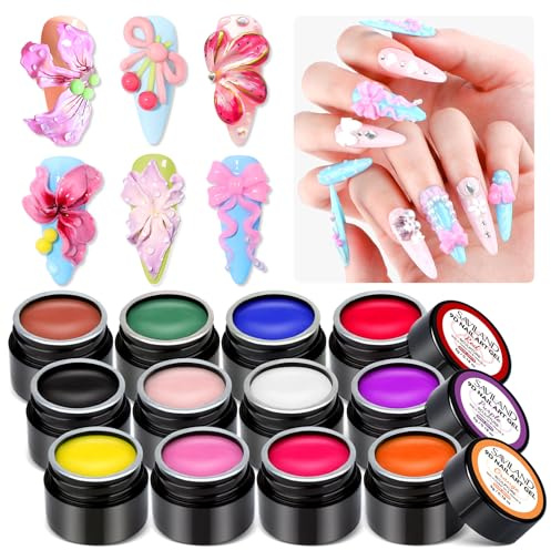 SAVILAND 3D Sculpture Gel Kit pour Ongles : 12 Couleur gel 3D Nail Art non Collant pour Peinture Nail Art, Colle pour Strass, avec Crayon de Sculpture Manucure pour Débutiers en DIY