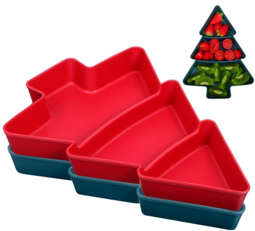 Veemoon 2 platos de dulces para árbol de Navidad, bandeja para servir galletas, 3 compartimentos, patatas fritas de Navidad y cuenco de inmersión para dulces, pasteles, frutos secos, postres, frutas