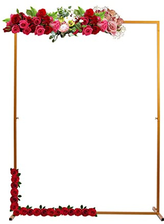 Telaio ad arco in metallo dorato, con basi, quadrato, da giardino, per matrimoni, feste di compleanno, anniversari, lauree, 2 m x 1,5 m