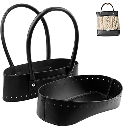 WANYI 2 Stück Taschenhenkel PU Leder Taschenboden zum Häkeln Taschengriffe mit Löchern Schultergurt Schulterriemen Henkel für DIY NähenTaschen Handtasche Stricktasche(Schwarz)