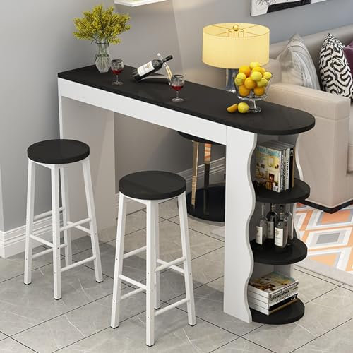 Bartisch-Set, Bistrotisch, Stehtisch mit 2 Barhockern, Thekenhöhe, Kneipentische für Küche, Likör-Bar-Einheit für Wohnzimmer, Küchentisch-Set mit 3 Ablagen