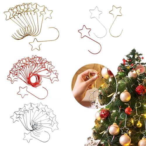 60er-Pack S-förmige Sternhaken, klein mit Sternen, Weihnachtsbaum-Jersey-Halter, Christbaumkugeln, Christbaumschmuck, ideal für Weihnachtskugeln