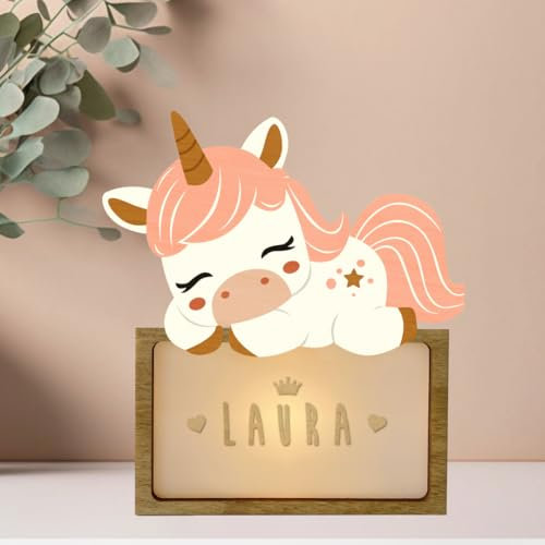 WONDEE Lampada Personalizzata Con Nome - Luce Notturna Bambini Unicorno, Regalo Neonato Maschio e Femmina, Regalo Battesimo Bimbo e Bimba, idee Regali Personalizzati Bambino e Bambina 0 1 2 3 4 5 anni