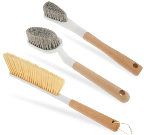 3PCS Bürste Holz mit Stiel für Multifunktionales Reinigen von Betten, Sofas und Schuhen