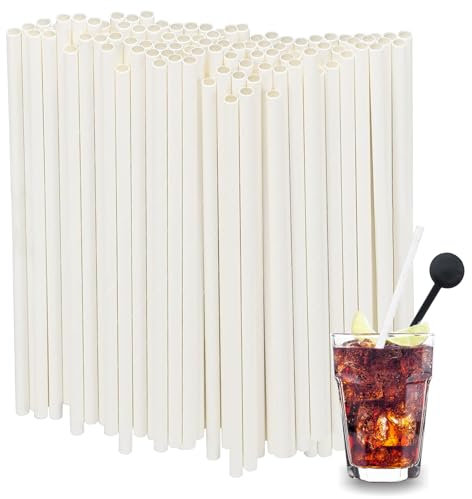 Confezione da 100 Cannucce di Carta, Cannucce di Cartone (Diametro 6 mm 19,7 cm), Cannucce usa e Getta, Adatte per Cocktail, Caffè e Feste, Long Drink (Bianco Avorio)