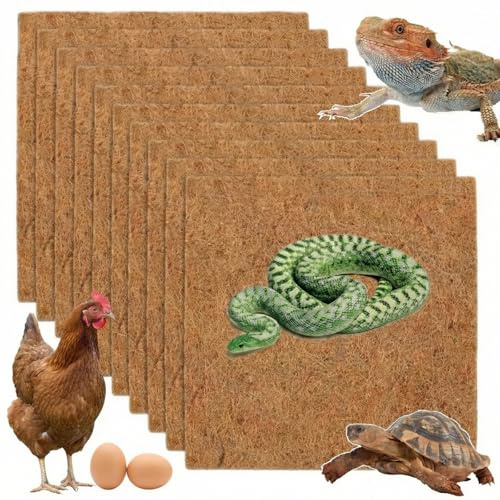 EBIEFLY 10Pcs Reptile Carpet Mat Chicken Coop Nesting Mat 12 * 12 Natural Coconut Fiber Pet Mat Substrate Liner Terrarium Planter Liner for Lizard Turtle Snake Gecko Bearded Dragon Tortoise