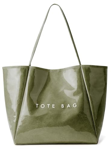 KALIDI PVC Handtasche Damen Groß Tote Bag Kraftpapier Shopper Tasche Damen Umhängetasche Hobo Bag für Schule Büro Arbeit Reisen Ausflug Einkauf (Grün)
