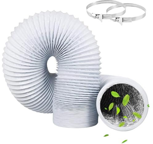 TXErfolg Tumble Dryer Vent Hose 4Inch 10FT(3m) Long Flexible Aluminum Air Ducting 100mm PVC White 4Layer Dryer Ducting Pipe with 2 Stainless Hose Clips for HVAC Ventilation, Extractor Fan System