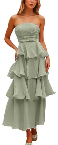 Vestido de mujer elegante con hombros descubiertos, de gasa, para tartas, con capas de niveles, sin mangas, acanalado, vestido envolvente, vestido de tubo de color sólido, ligero, vestido de playa