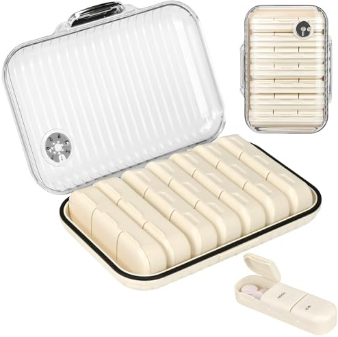 Pilulier 7 jours, grands compartiments, boîte à pilules, boîte à médicaments 7 jours, distributeur de médicaments portable avec grande capacité (blanc cassé)