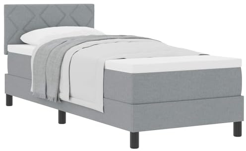 vidaXL Letto a molle con testiera Grigio chiaro 80 x 200 cm Tessuto | Linee pulite e funzionalità per un look minimalista, Arriva con un materasso e un topper che offrono supporto eccezionale,
