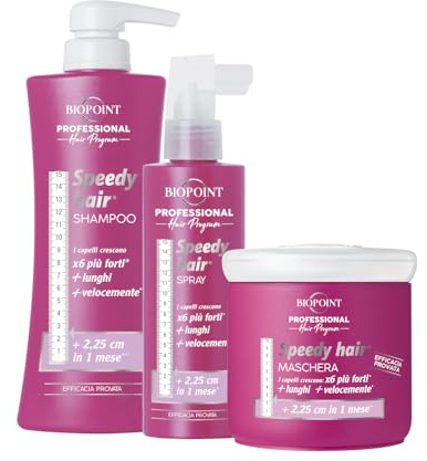 Biopoint Speedy Hair - Kit con Shampoo 400ml, Maschera Capelli 400 ml e Spray Capelli 250 ml, Azione Stimolante Per Una Crescita Più Rapida Dei Capelli