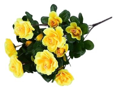 PJQUEKAIPJ Nearly natural 1pc Outdoor Silk Artificial Red Azalea Flowers Fake Flowers Home Decor Small Garden Decorations artificial flowers(Yellow)