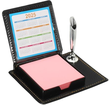 PATIKIL 1pc Porte-Notes En Cuir Avec Porte-Stylo, Porte-Notes note adhésive 100pcs 3x3 Mini Boîte De Bureau Porte-Cartes De Visite Organisateur De Bloc-Notes, Rose