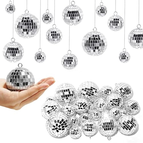 HuaMuDM Discokugel Deko Klein,30 Stück Disco Spiegel Ball,Discokugel Set | 3/4/5/6cm Silber Spiegelkugel zum Aufhängen,Silberne Hängekugel,für Kuchendekoration,Party,Karneval,Weihnachten
