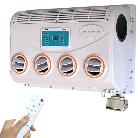 RV - Juego de ventilador evaporador de aire acondicionado, unidad de refrigeración compacta alimentada por CC para vehículos y espacios de estacionamiento eléctricos