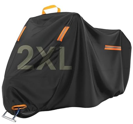 MidingChai Funda para Moto XXL, 420D Impermeable Motocicleta Exteriores con Orificio para Cadena Antirrobo, Protección contra Polvo, Niev y Rayos UV, para Motos y Scooters (245 × 105 × 125 cm)