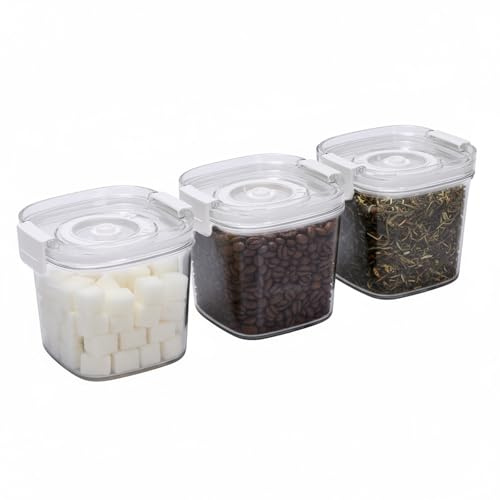 Punorric 3 Pack Tea Coffee Sugar Canisters, 700ML Airtight Tea and Coffee Canisters with Lid Clip Locking, Stackable Dry Food Storage Organiser with Wide Mouth For Kitchen Pantry