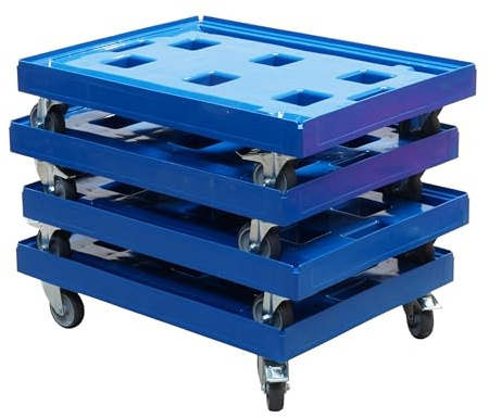 4 Stück Gigant Transportroller in Blau für Kisten 80 x 60 cm - 400 kg Traglast mit 2 Bremsen