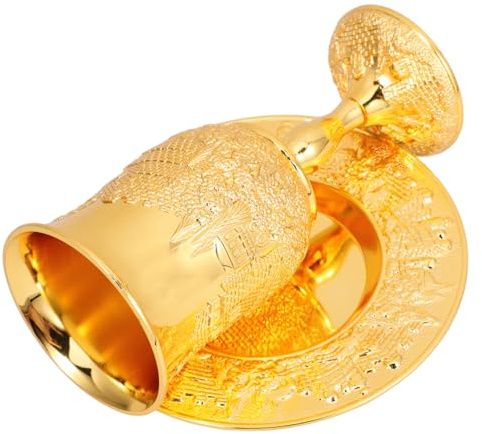 TOYANDONA Copa De Kidush para Shabat y Havdalá De Metal Dorado, Tamaño Estándar, Juego De 1 Unidad con Platillo, Diseño Tradicional Judío para Ceremonias Religiosas y Ofrendas Festivas