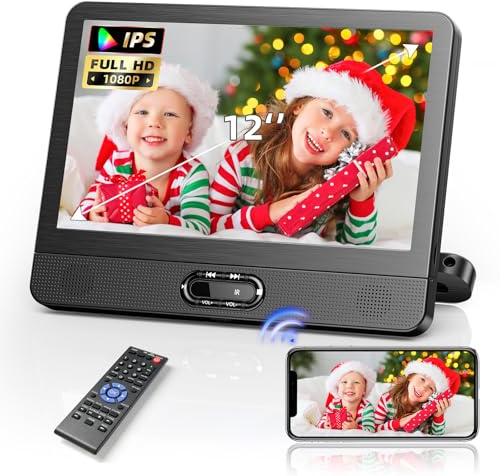 Arafuna 12 Tums Bärbar DVD-spelare för Bilens Nackstöd, HD-skärm med HDMI 1080P, Stöd för USB/TF-kort, Inbyggda Stereohögtalare, Justerbar Skärm, Senaste Minnesfunktion