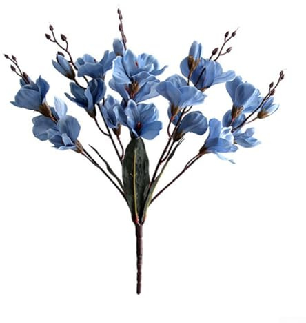 Honseadek Künstlicher Blumenstrauß aus Kunststoff, 5 Zinken, 20 Magnolien, 43 cm, für Zuhause, Blumen, Blau
