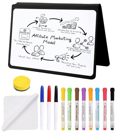 Donvuka Whiteboard Klein, A5 Mini Whiteboard mit 11 Farbstiften, Staubtuch und Schwamm, Tragbar Abwischbares Notizbuch Doppelseitig Notizblock für Büro Schule Zuhause Schreibtisch
