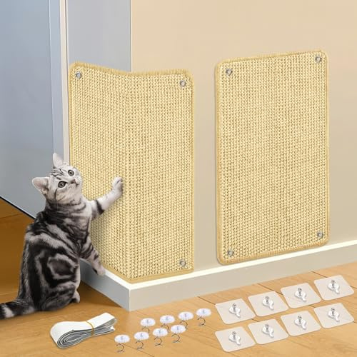 AMFUN 2 pezzi Tappeto Tiragraffi per Gatti, Protezione Divano Graffi Gatto, Riutilizzabile, Tappetino Antigraffio Divano per Divani, Mobili e Pareti (Giallo, 60×30cm)