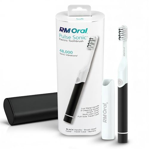 RM Oral Pulse Sonic Spazzolino da denti alimentato con 48.000 vibrazioni soniche, manico in metallo, setole morbide, custodia da viaggio, 2 modalità per sbiancamento e rimozione della placca, timer