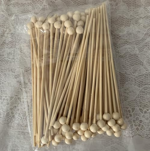Rock Candy Stick with Ball, Pack of 100, 6-inch Natural Bamboo Wooden Swizzle Stirrer Sticks for Birthday Party, Chocolate, Cake Topper Decoration, Appetizer Skewers