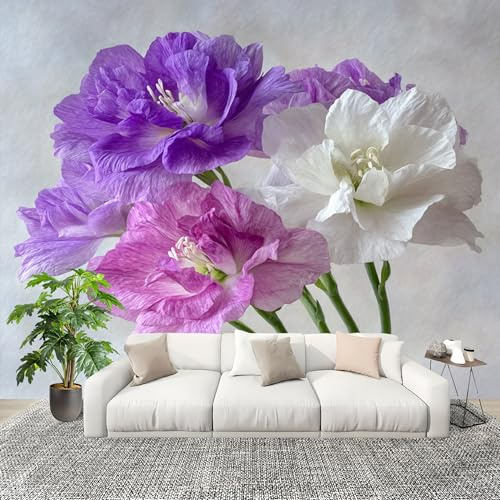 XXL HD Amovible Papier Peint Photo Gros Plan Sur Des Plantes Et Des Fleurs Intissé Décoration Papier Peint 200x140 cm Gris Clair Facile à Installer Raccordement sans Couture Amovible Fresque Murale