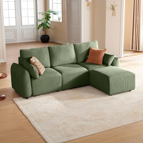 JINOVIA Modulares Ecksofa 254cm, modernes Cord-Schlafsofa in L-Form mit Hocker, individuell konfigurierbare Wohnlandschaft, hochdichter Memory-Schaum, abnehmbare & waschbare Kissenbezüge