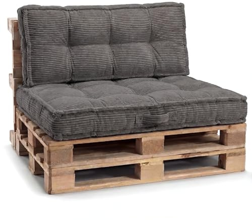 Gutekissen® Palettenkissen mit Tragegriff, Gartensofakissen, gefüllt mit zerkleinerter PU-Schaumstofffüllung, viele Farben und Größen PPLU (Dunkelgrau, Set (Sitzkissen 120x80 +Rückenlehne 120x40))