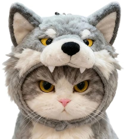 Hunde-Hut, Wolf, Plüsch, niedlich, weich, Kopfbedeckung, lustige Tiermütze, gemütliches Plüsch-Design, verspielt, für Kostüm-Zubehör, Kinder, Mädchen, Teenager, Jugendliche, Familie, Freunde