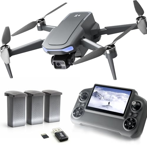 3-Achsen Gimbal GPS Drohne mit 4K Kamera, 4.5 HD Screen Fernsteuerung, 90Min Flugzeit (3 Akkus), 3000M Übertragungsreichweite, Auto Return, Follow Me, bürstenloser Motor, 5G FPV, faltbar, <249g