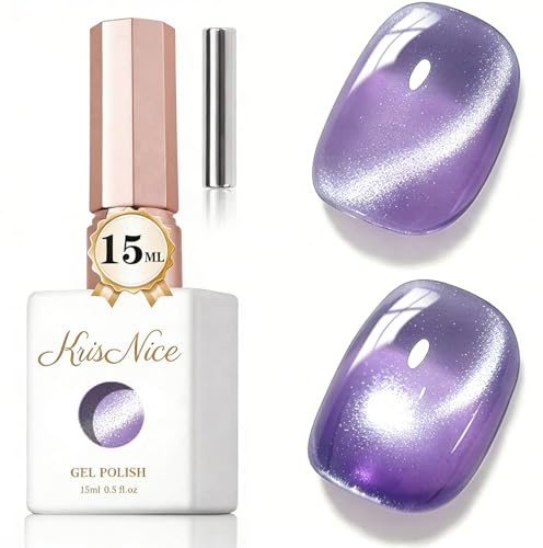 KRISNICE UV nagellack kattögon, gel nagellack geléglas kristall med magnet blötläggning kattöga UV-gel för nybörjare gör-det-själv nagelkonst manikyrsalong, 15 ml gör-det-själv hemma (ljuslila med