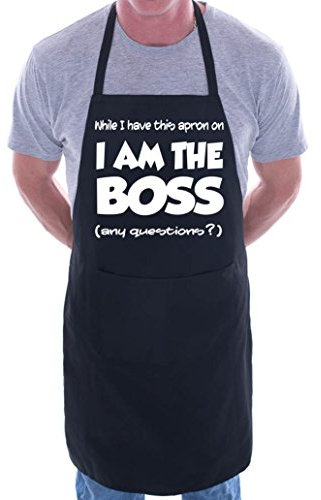 Print4U I Am The Boss Fathers Day Funny BBQ Cooking Novelty Apron Black