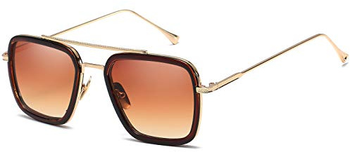 SHEEN KELLY Retro Sonnenbrille Herren Metall Quadratisch Damen Klassische Eckig Fahrbrille Blau Pilot Sunglasses