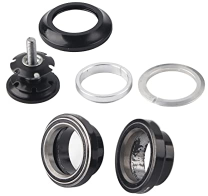 Bike Headset Bearing, Aluminum Alloy 34mm Headset for 28.6mm Straight Steerer Fork Bearing(Black)