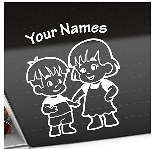 Babyaufkleber - Weiß - Geschwister Junge Mädchen Sticker - mit Wunschtext individuell personalisiert 15cm - für Auto, Motorrad, Fahrrad, Tuning