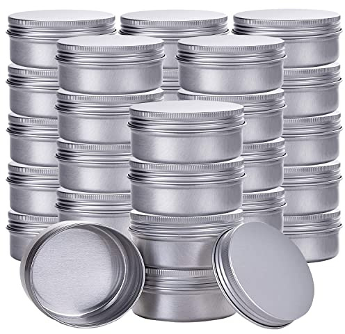 Silver 1 Ounce Aluminum Tin Jar Refillable Containers 30ml Aluminum Screw Lid Round Tin Container Bottle for Cosmetic,Lip Balm, Cream, 30 Pcs