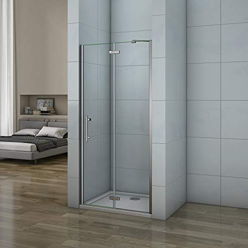 195cm Porta Doccia per Nicchia Apertura Battente Con Barra Stabilizzatrice Vetro 6mm Temperato Trasparente Anticalcare Larga 80cm