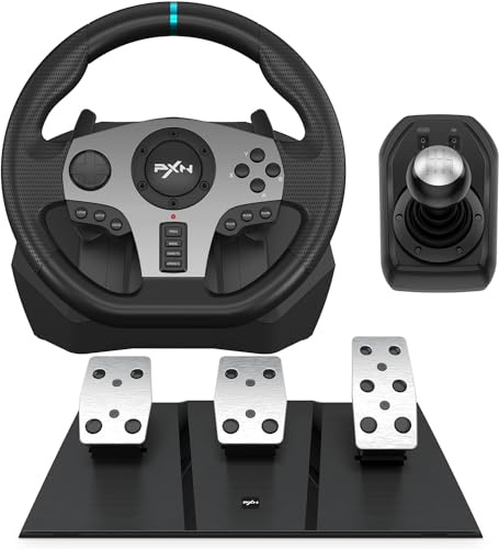 PXN Racing Wheel - Steering Wheel V9 Driving Wheel 270°/ 900° Degree Vibration Gaming Steering Wheel with Shifter and Pedal for PS4, PC, PS3, Xbox Series X|S, Xbox One(V9)