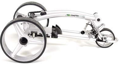 MasterCaddy Basic Litio – Carrello Golf Elettrico Pieghevole in Alluminio, Batteria Litio 12V 20Ah, Motore 180W con Start/Stop, Ruote Smontabili Click&Clack, Leggero e Compatto